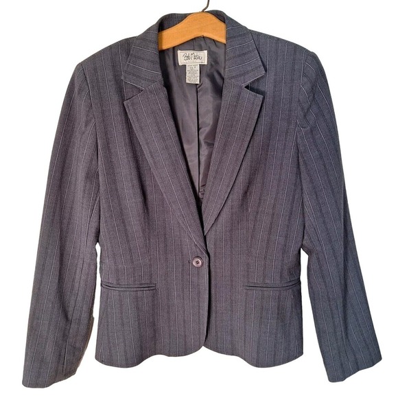 Vintage Bob Mackie Gray Metallic Pinstriped Blazer Jacket Women Size 8 Medium - Picture 1 of 10